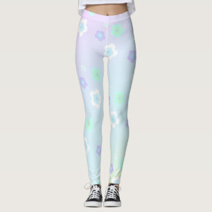 Modern colourful gradient blue flowers pattern Gif Leggings