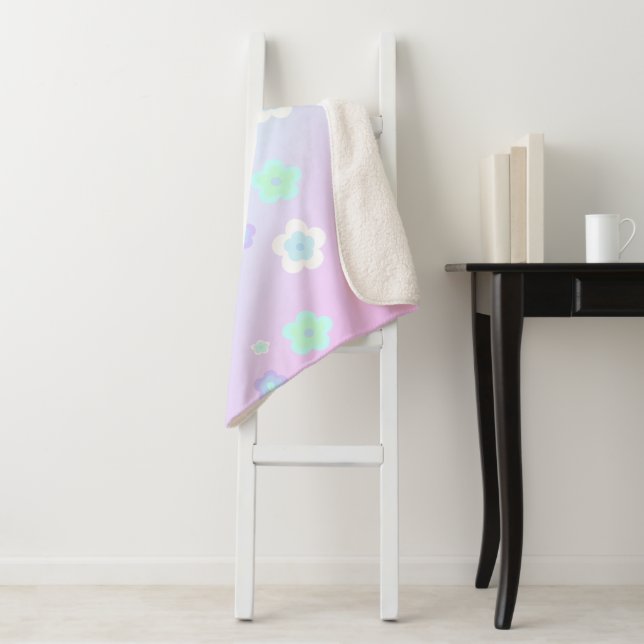 Modern colourful gradient blue flowers pattern Gif Sherpa Blanket (In Situ)
