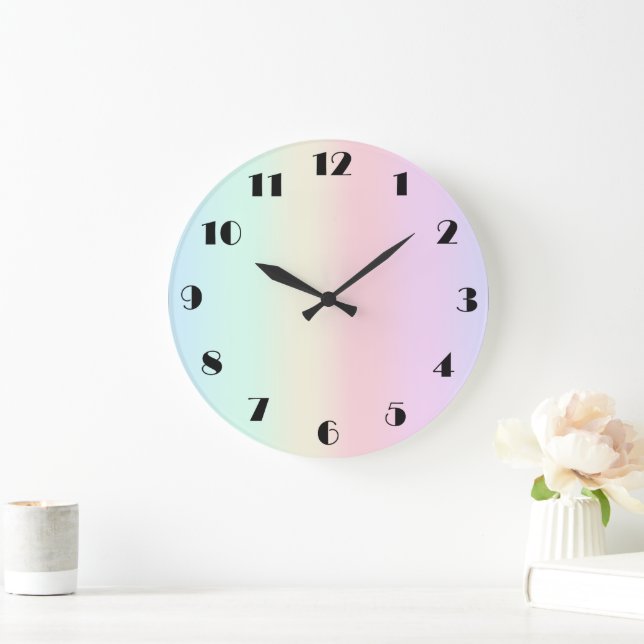 Modern colourful gradient Watercolor Rainbow Large Clock (Home)