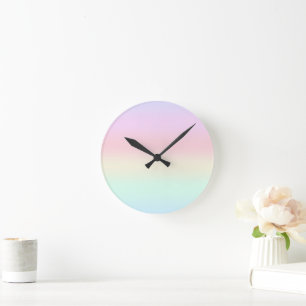Modern colourful gradient Watercolor Rainbow Round Clock