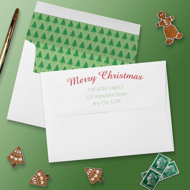 Modern Colourful Green Christmas Tree Christmas Envelope (3 Teddies Envelope)