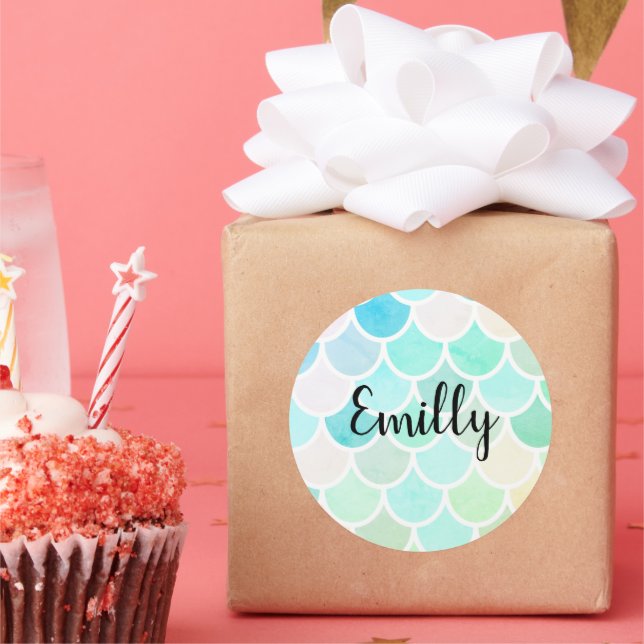 Modern Colourful Green Mermaid Seamless Pattern Classic Round Sticker (Party)