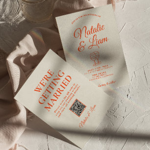 Modern Colourful Hand Drawn Retro QR Code Wedding Invitation