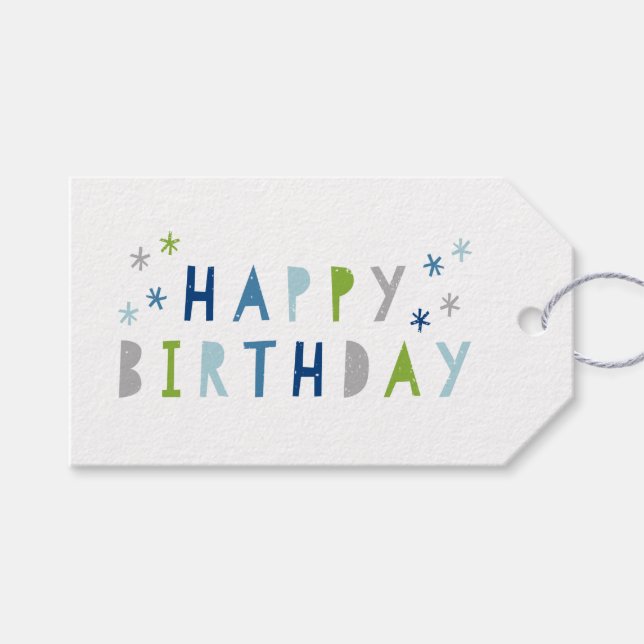 Modern Colourful Happy Birthday Blue and Green Gift Tags (Front (Horizontal))