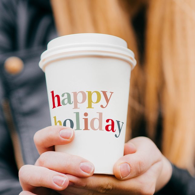 Modern Colourful Happy Holiday Paper Cups (Creator Uploaded)
