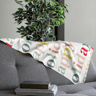 Modern Colourful Happy Holiday Sherpa Blanket