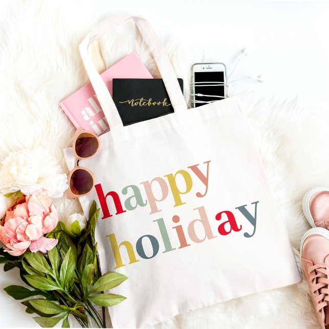 Modern Colourful Happy Holiday Tote Bag (Creator Uploaded)