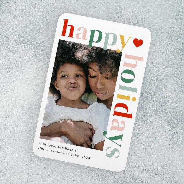 Modern Colourful Happy Holidays Photo Magnet (Modern colorful typography happy holidays photo holiday card magnet.)