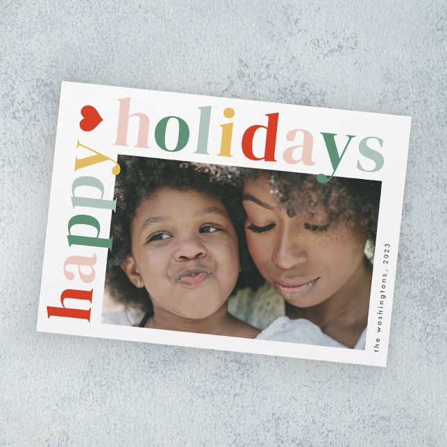 Modern Colourful happy holidays Photo Magnet Card (Modern colorful typography happy holidays photo holiday magnetic card.)