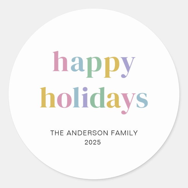 Modern Colourful Happy Holidays Trendy Classic Round Sticker (Front)