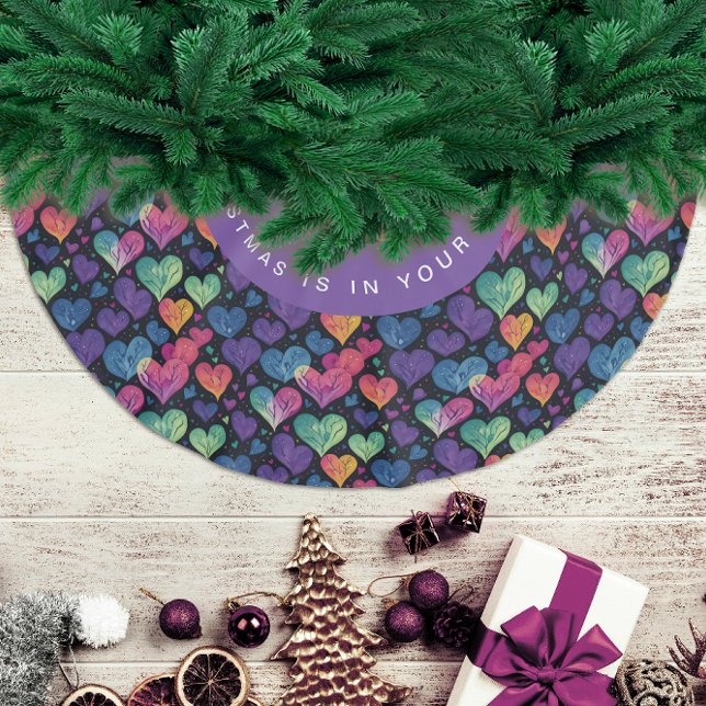  Modern Colourful Heart Christmas Watercolor Brushed Polyester Tree Skirt (Creator Uploaded)
