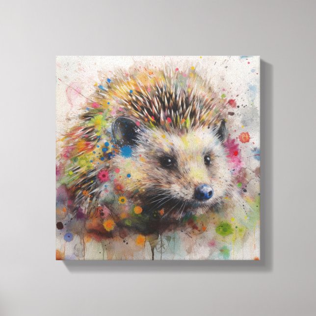 Modern Colourful Hedgehog Art Canvas Print (Front)