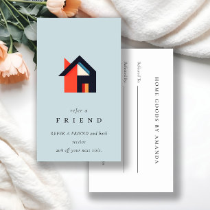 Modern Colourful House Blue Orange Refer A Friend Business Card