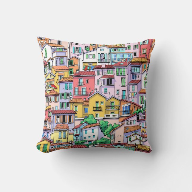 Modern Colourful House Building Pattern Cushion (Front)