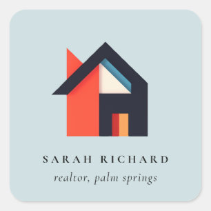 Modern Colourful House Logo Realtor Blue Red Orang Square Sticker