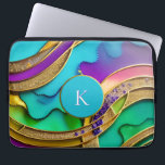 Modern Colourful Jewel Abstract & Gold Monogram Laptop Sleeve<br><div class="desc">This laptop case sleeve design features a beautiful,  colourful design with turquoise,  purple,  blue,  and green swirled with faux metallic gold. The centre holds a monogram initial. The design appears three dimensional. Super unique and fun,  it is definitely one of a kind! Created by Simply Farmhouse Press.</div>