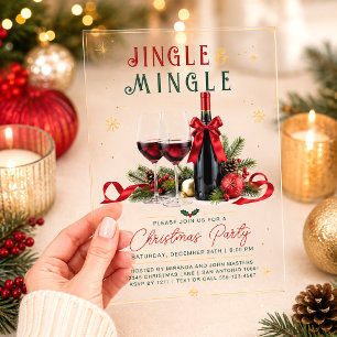 Modern Colourful Jingle and Mingle Wine Christmas Acrylic Invitations