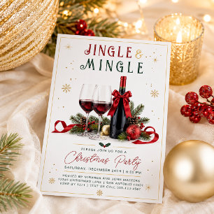 Modern Colourful Jingle and Mingle Wine Christmas Invitation