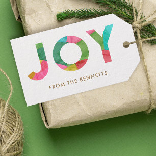 Modern Colourful Joy Christmas Trees Gift Tags