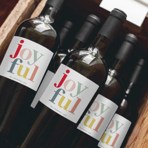 Modern Colourful Joyful Christmas Holiday Gift Wine Label