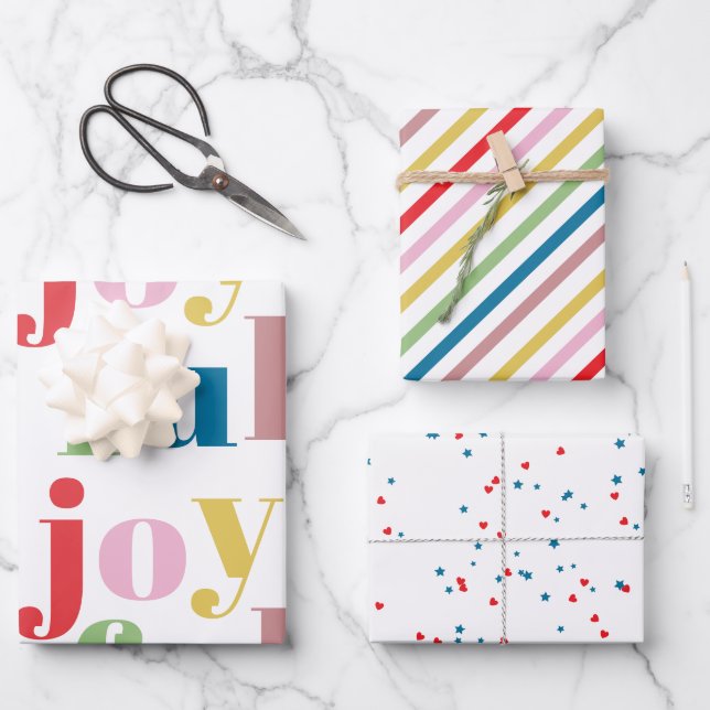 Modern Colourful Joyful Stripe Pattern Cute Holida Wrapping Paper Sheet (Front)