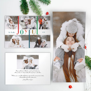 Modern Colourful Joyful Typography 5-Photo  Tri-Fold Holiday Card