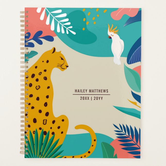 Modern Colourful Jungle Leopard Name Planner (Front)