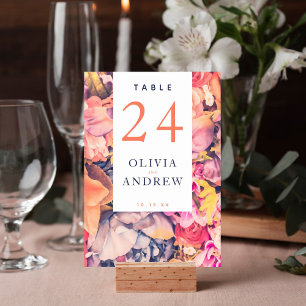 Modern Colourful Large Floral Background Wedding Table Number