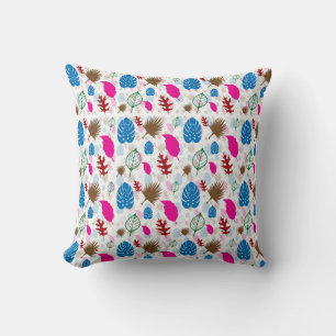Modern Colourful Leaf Abstract Pattern White Cushion