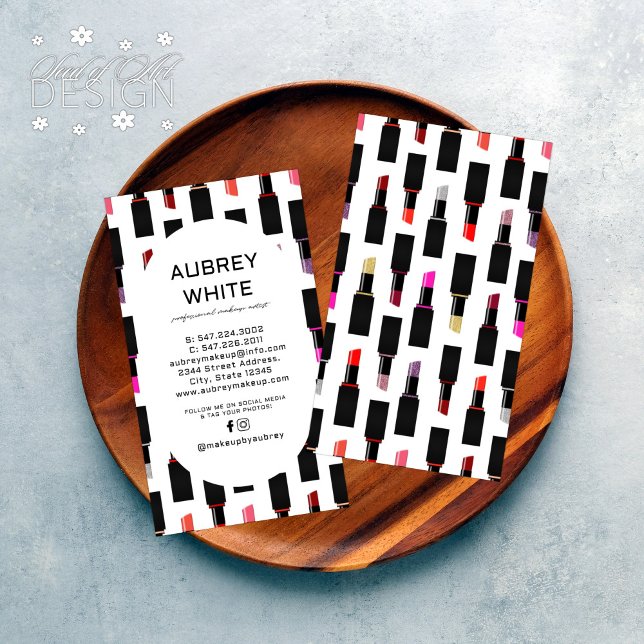 Modern Colourful Lux Lipstick Pattern Makeup Artis Business Card (Creator Uploaded)