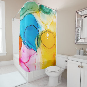 Modern Colourful Marbled Alcohol Ink Abstract Art Shower Curtain