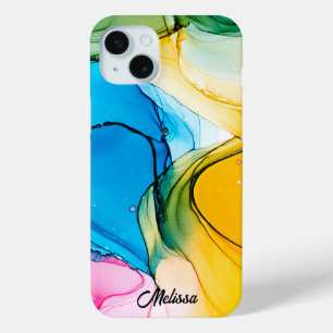 Modern Colourful Marbled Customisable Name  iPhone 15 Mini Case