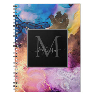 Modern Colourful Marbled Monogram Name  Notebook