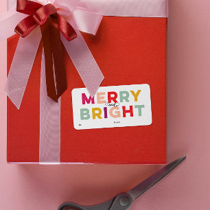 Modern Colourful Merry and Bright Gift Label