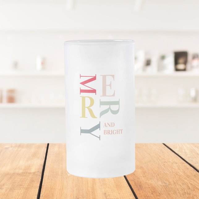 Modern Colourful Merry and Bright | Happy Holidays Frosted Glass Beer Mug (Creator Uploaded)