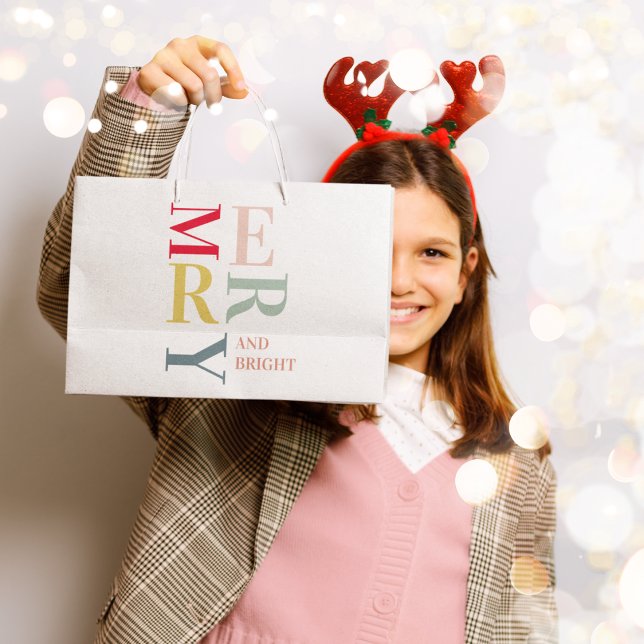 Modern Colourful Merry and Bright | Happy Holidays Large Gift Bag (Creator Uploaded)