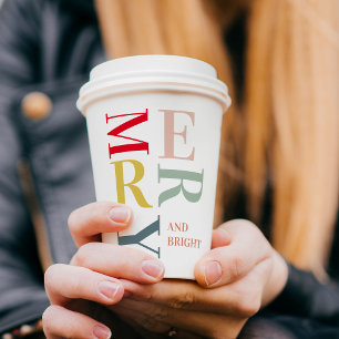 Modern Colourful Merry and Bright   Happy Holidays Paper Cups