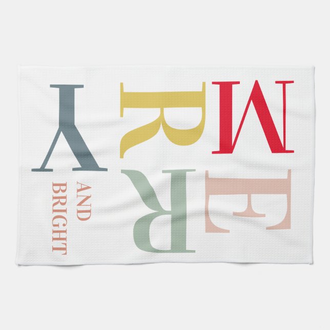 Modern Colourful Merry and Bright | Happy Holidays Tea Towel (Horizontal)