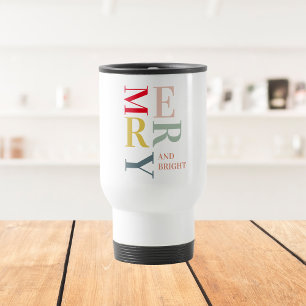 Modern Colourful Merry and Bright   Happy Holidays Travel Mug