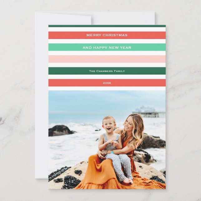 Modern colourful Merry and Bright photo Holiday Card (Front)