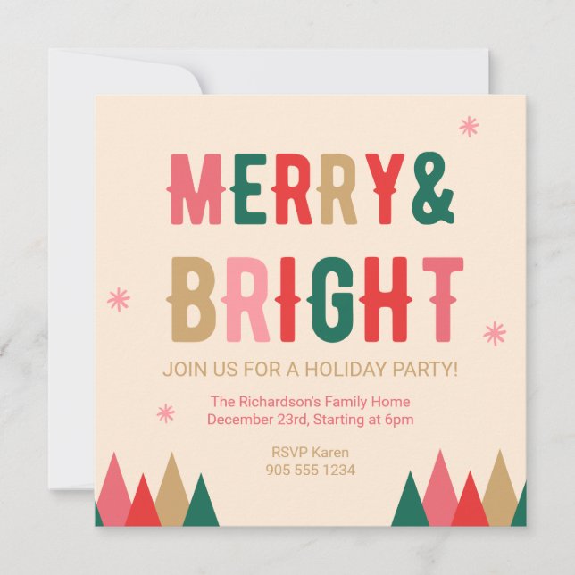 Modern Colourful Merry & Bright Invitation (Front)