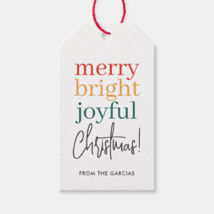 Modern Colourful Merry Bright Joyful Christmas Gift Tags