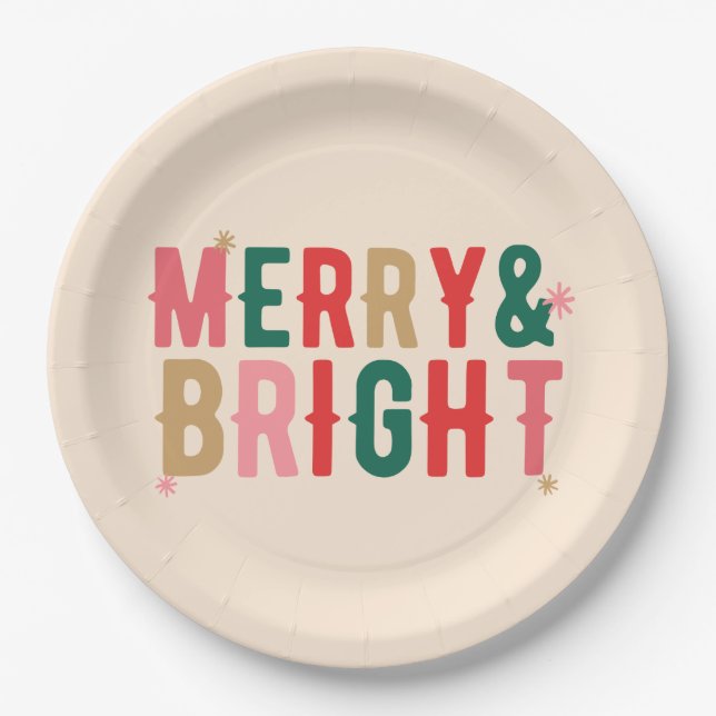 Modern Colourful Merry & Bright Paper Plate (Front)