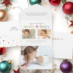 Modern Colourful Merry & Bright Typography 2-Photo All In One Invitation