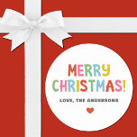 Modern Colourful Merry Christmas Classic Round Sticker<br><div class="desc">A colourful,  fun and festive Christmas sticker. Personalise it with your name.</div>