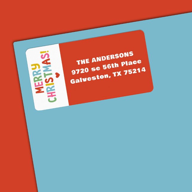 Modern Colourful Merry Christmas Label (A fun colorful Merry Christmas return address label. Personalize it with your name and address.)
