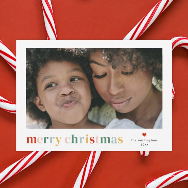 Modern Colourful Merry Christmas Photo Holiday Card (Colorful Merry Christmas 2 photo christmas holiday cards.)