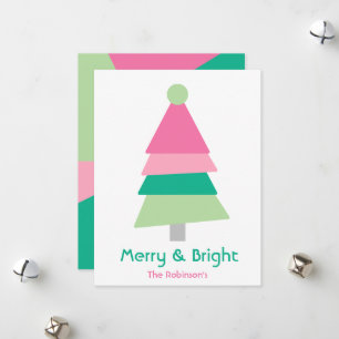 Modern Colourful Minimalist Pink and Green Tree Holiday Card