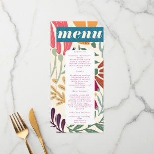 Modern Colourful Mismatch Abstract Floral Wedding Menu