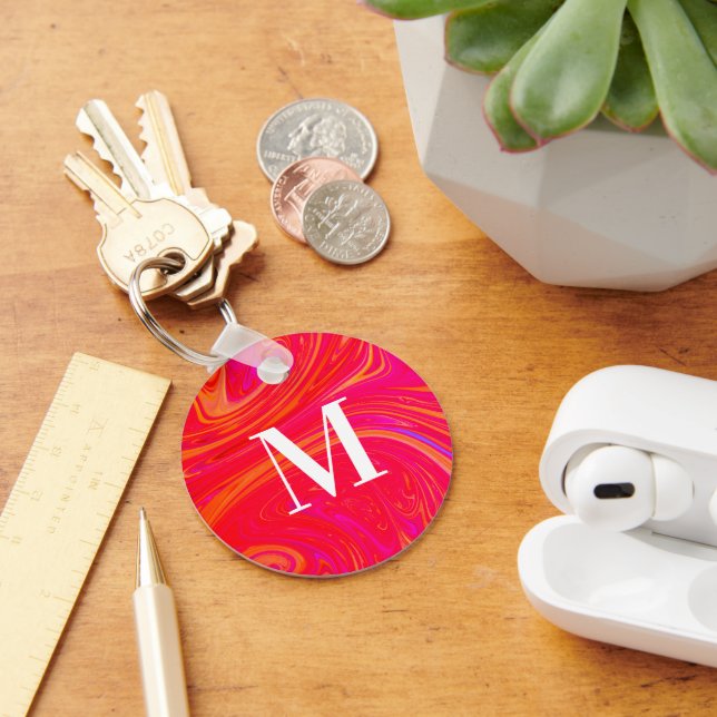 Modern colourful monogram initial key ring (Desk)
